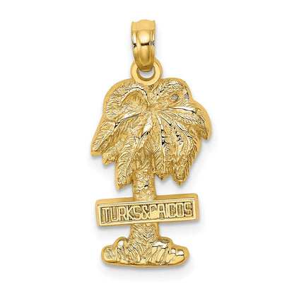 14k Yellow Gold TURKS AND CAICOS On Palm Tree Charm