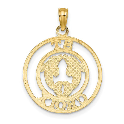 14k Yellow Gold ST. CROIX w/ Two Dolphins In Circle Charm