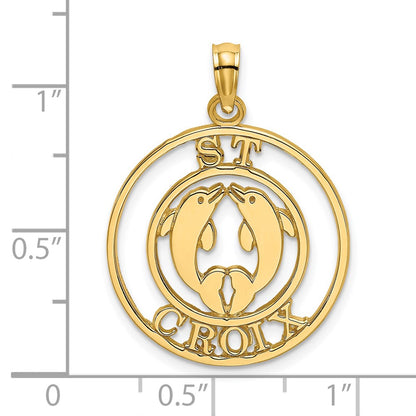 14k Yellow Gold ST. CROIX w/ Two Dolphins In Circle Charm