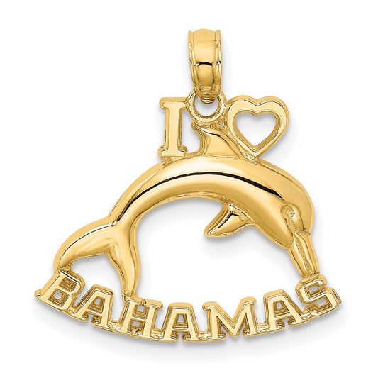 14k Yellow Gold I HEART  BAHAMAS W/ Dolphin Charm