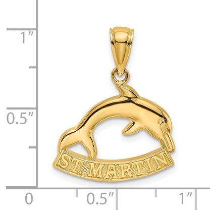 14k Yellow Gold 2-D ST. MARTIN Under Dolphin Charm