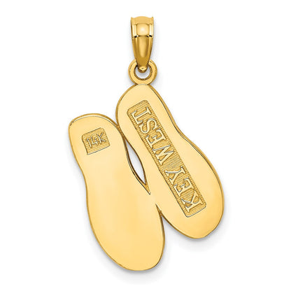 14k Yellow Gold  3D Large KEY WEST Double Flip Flop Charm
