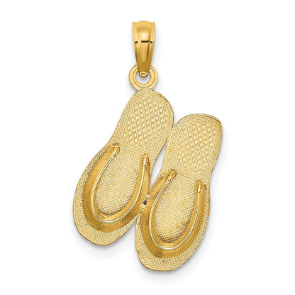 14k Yellow Gold  3D Large KEY WEST Double Flip Flop Charm