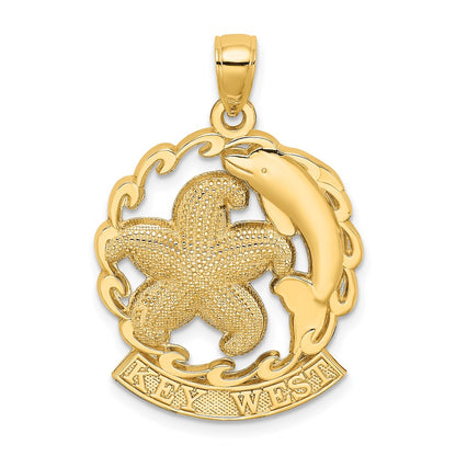 14k Yellow Gold KEY WEST w/ Starfish and Dolphin Charm
