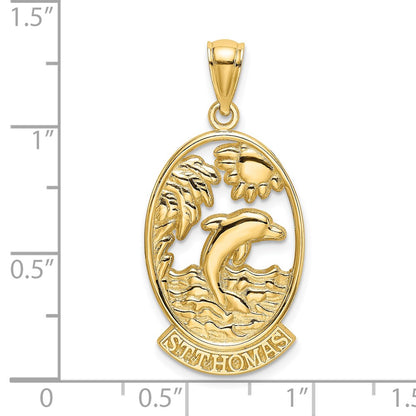 14k Yellow Gold ST. THOMAS w/Dolphin Sunset Scene Charm