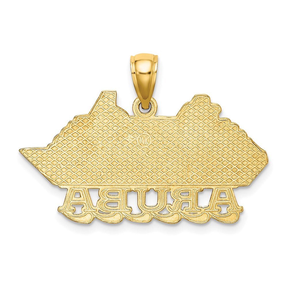 14k Yellow Gold Polished  2-D Aruba Cruise Ship W/ Wave Charm