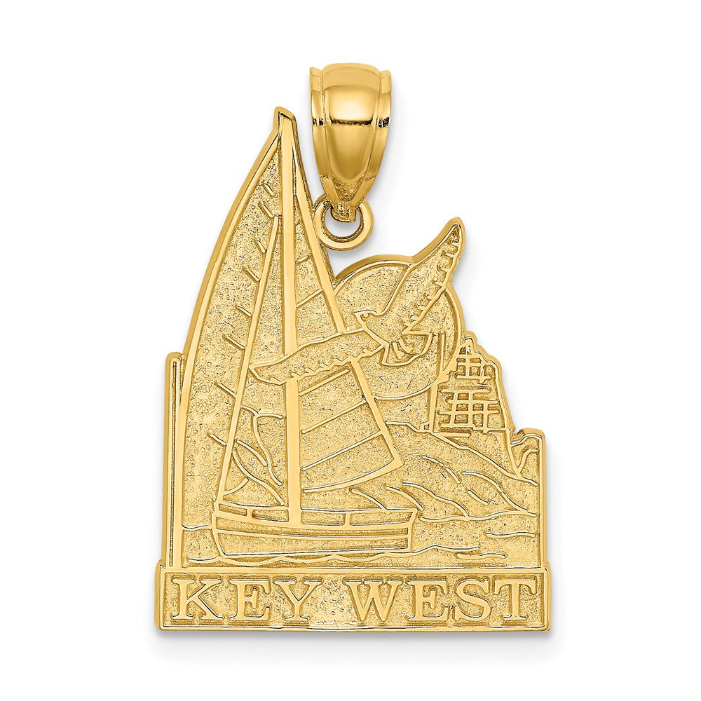 14k Yellow Gold KEY WEST w/ Sailboat and Seagull Scene Charm
