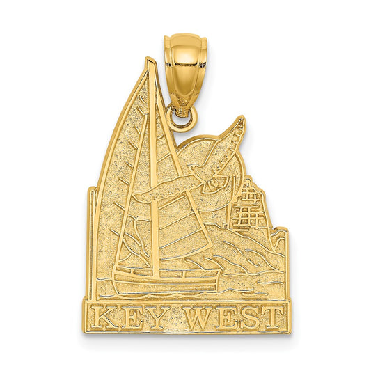 14k Yellow Gold KEY WEST w/ Sailboat and Seagull Scene Charm