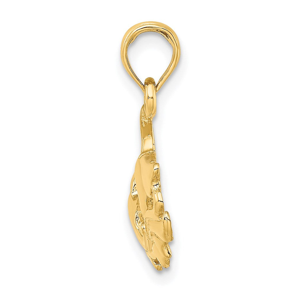 14k Yellow Gold Polished Whale Tail w/ Waves Charm