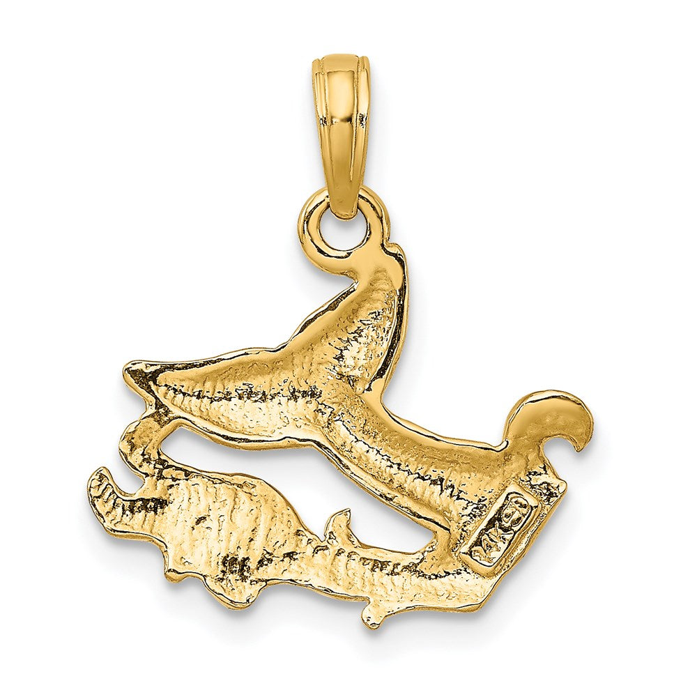14k Yellow Gold Polished Whale Tail w/ Waves Charm