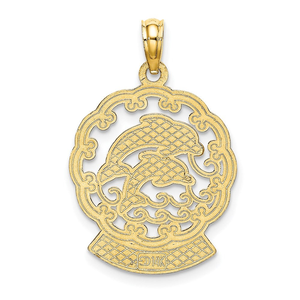 14k Yellow Gold SAN DIEGO w/ Dolphins and Waves Charm