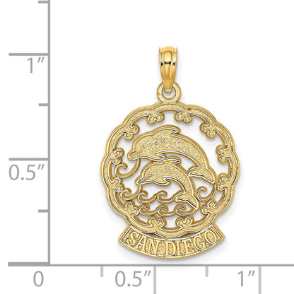 14k Yellow Gold SAN DIEGO w/ Dolphins and Waves Charm