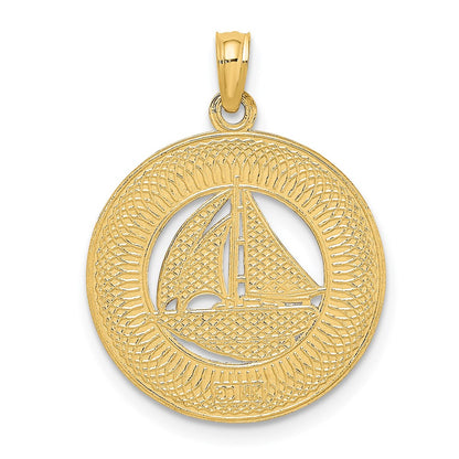 14k Yellow Gold KEY WEST Sailboat Circle Charm