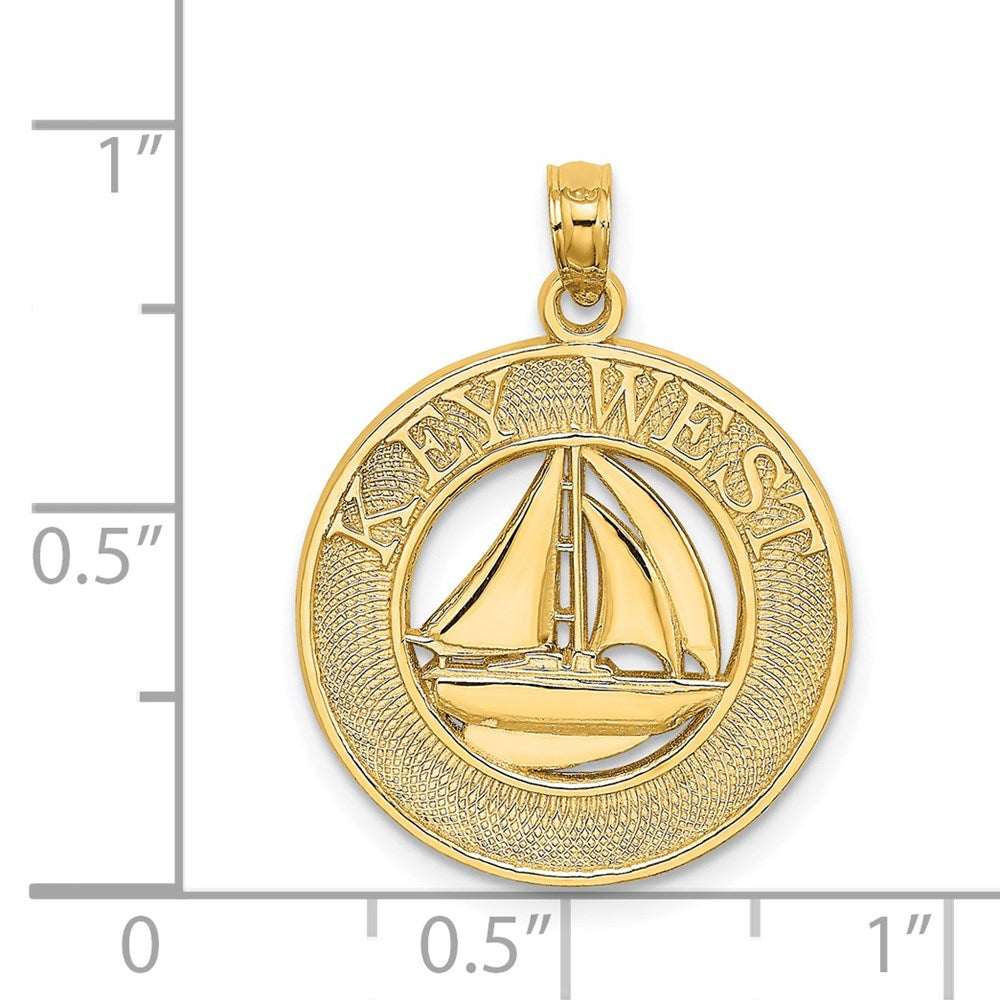 14k Yellow Gold KEY WEST Sailboat Circle Charm