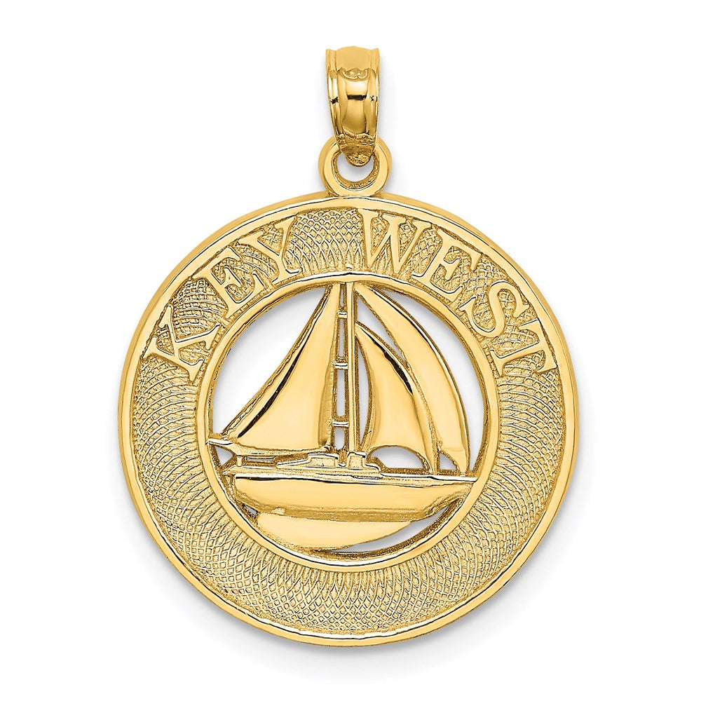 14k Yellow Gold KEY WEST Sailboat Circle Charm
