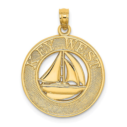 14k Yellow Gold KEY WEST Sailboat Circle Charm