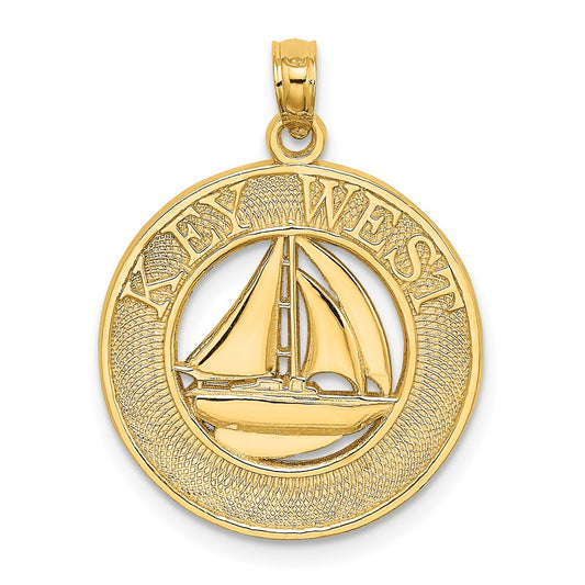 14k Yellow Gold KEY WEST Sailboat Circle Charm