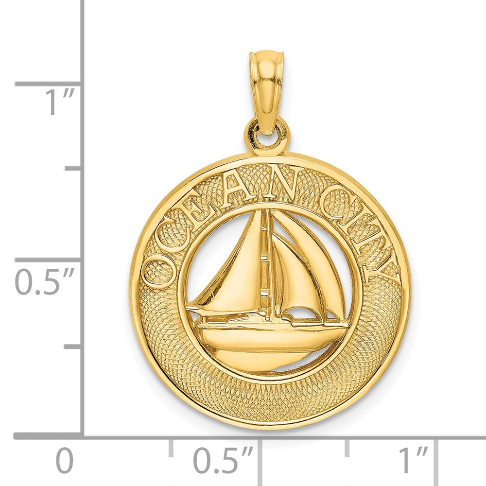 14k Yellow Gold OCEAN CITY w/ Sailboat Charm