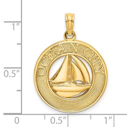 14k Yellow Gold OCEAN CITY w/ Sailboat Charm