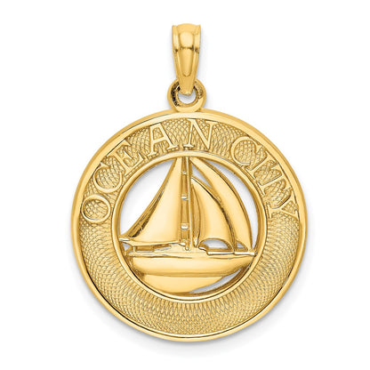 14k Yellow Gold OCEAN CITY w/ Sailboat Charm