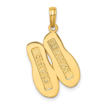 14k Yellow Gold 3D Large Polished CAPE MAY DOUBLE FLIP-FLOP Charm