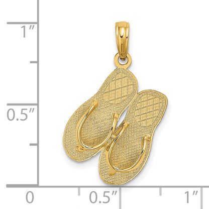 14k Yellow Gold 3D Large Polished CAPE MAY DOUBLE FLIP-FLOP Charm
