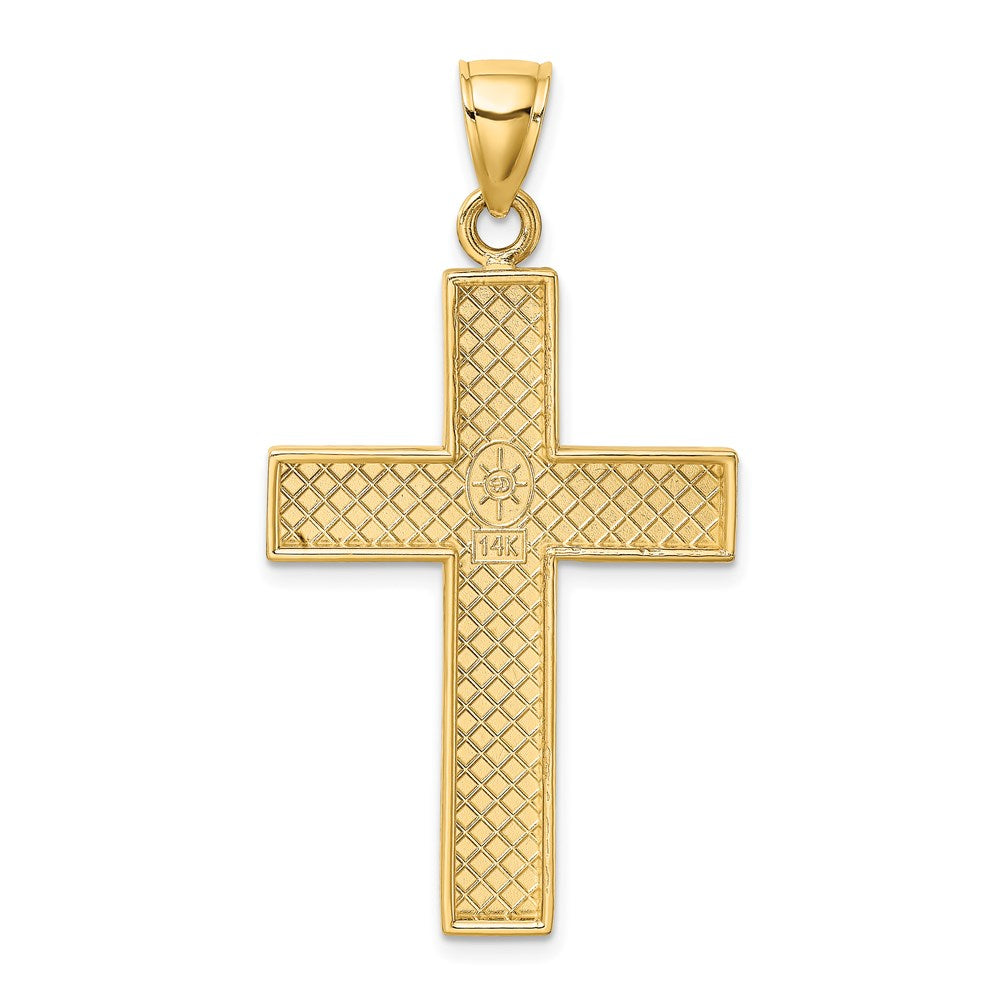 14k Yellow Gold Polished Large Block Cross w/Open Back Charm