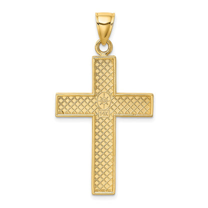 14k Yellow Gold Polished Large Block Cross w/Open Back Charm