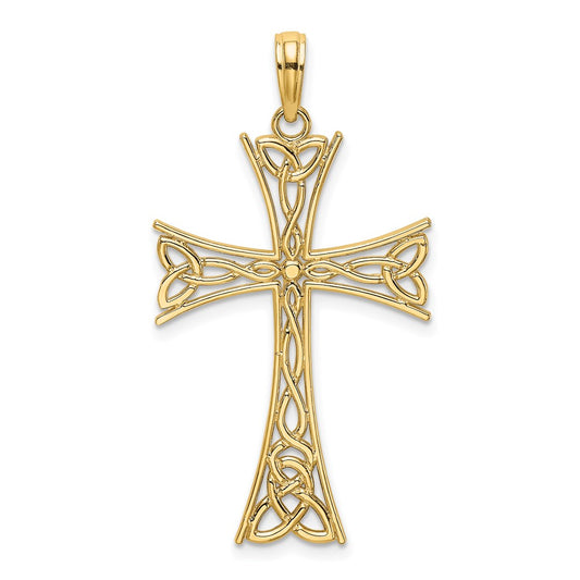 14k Yellow Gold Polished Celtic Knot Cross Charm