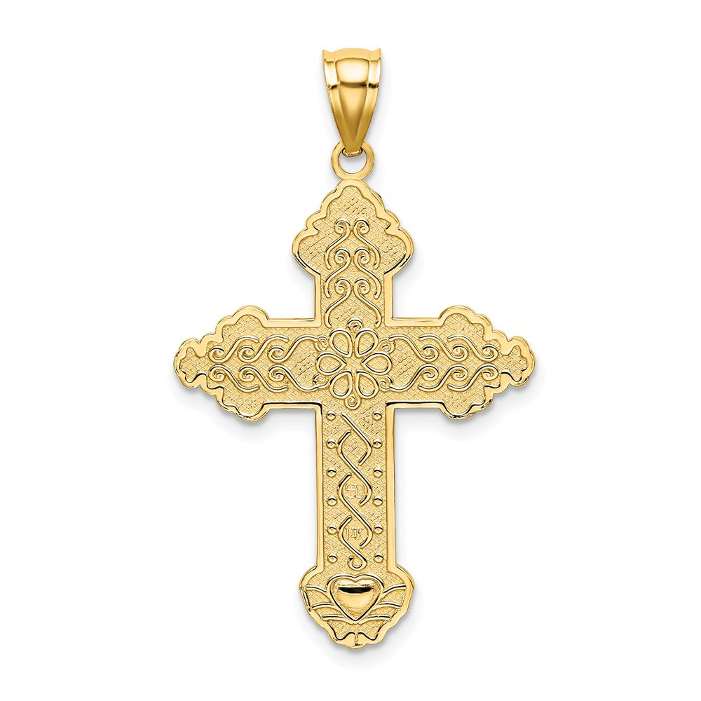 14k Yellow Gold Flower Center Scroll Cross Charm
