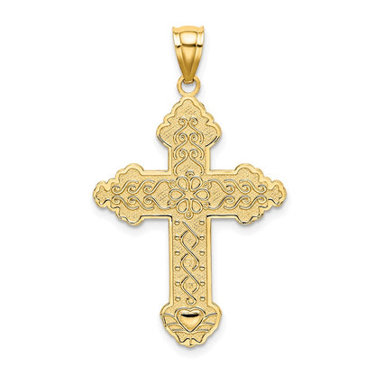 14k Yellow Gold Flower Center Scroll Cross Charm