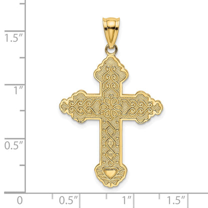 14k Yellow Gold Flower Center Scroll Cross Charm