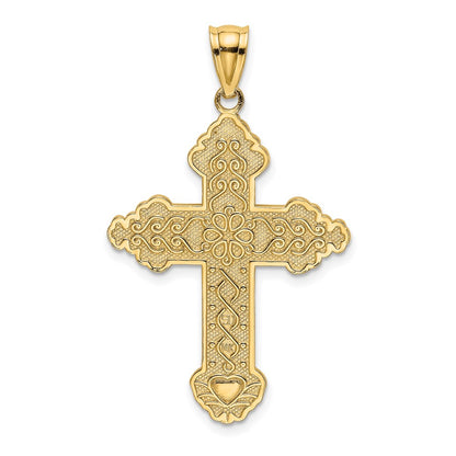14k Yellow Gold Flower Center Scroll Cross Charm
