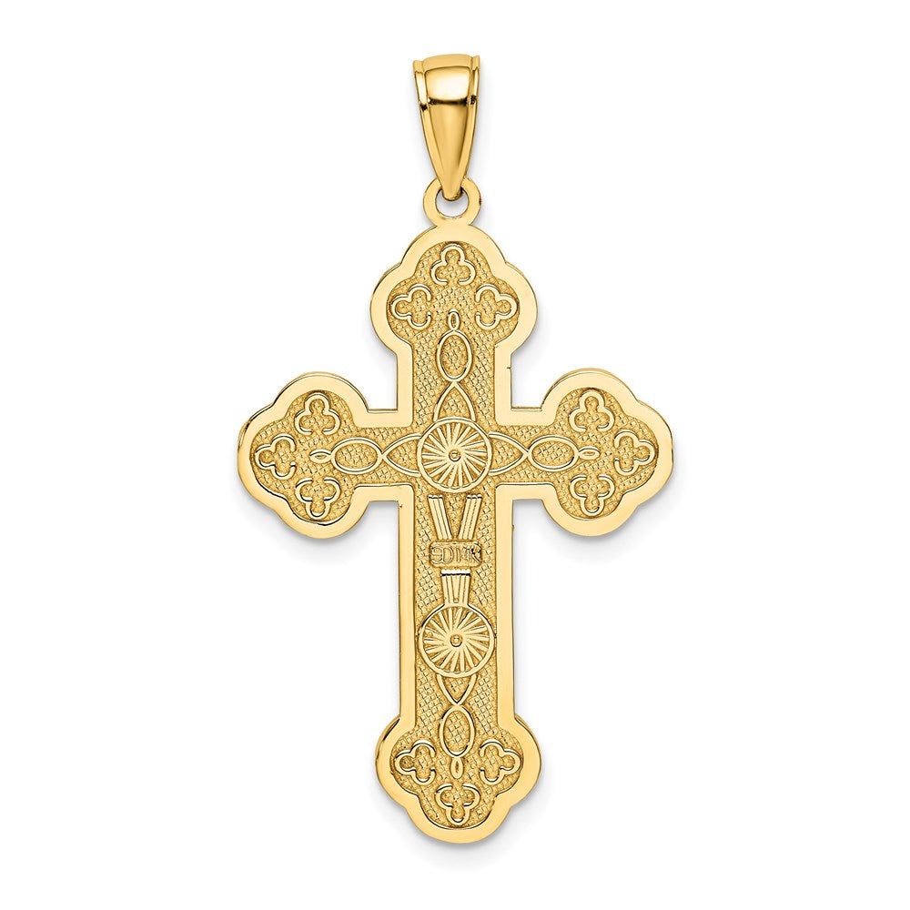14k Yellow Gold Scroll Cross W/ Sunburst Center Charm