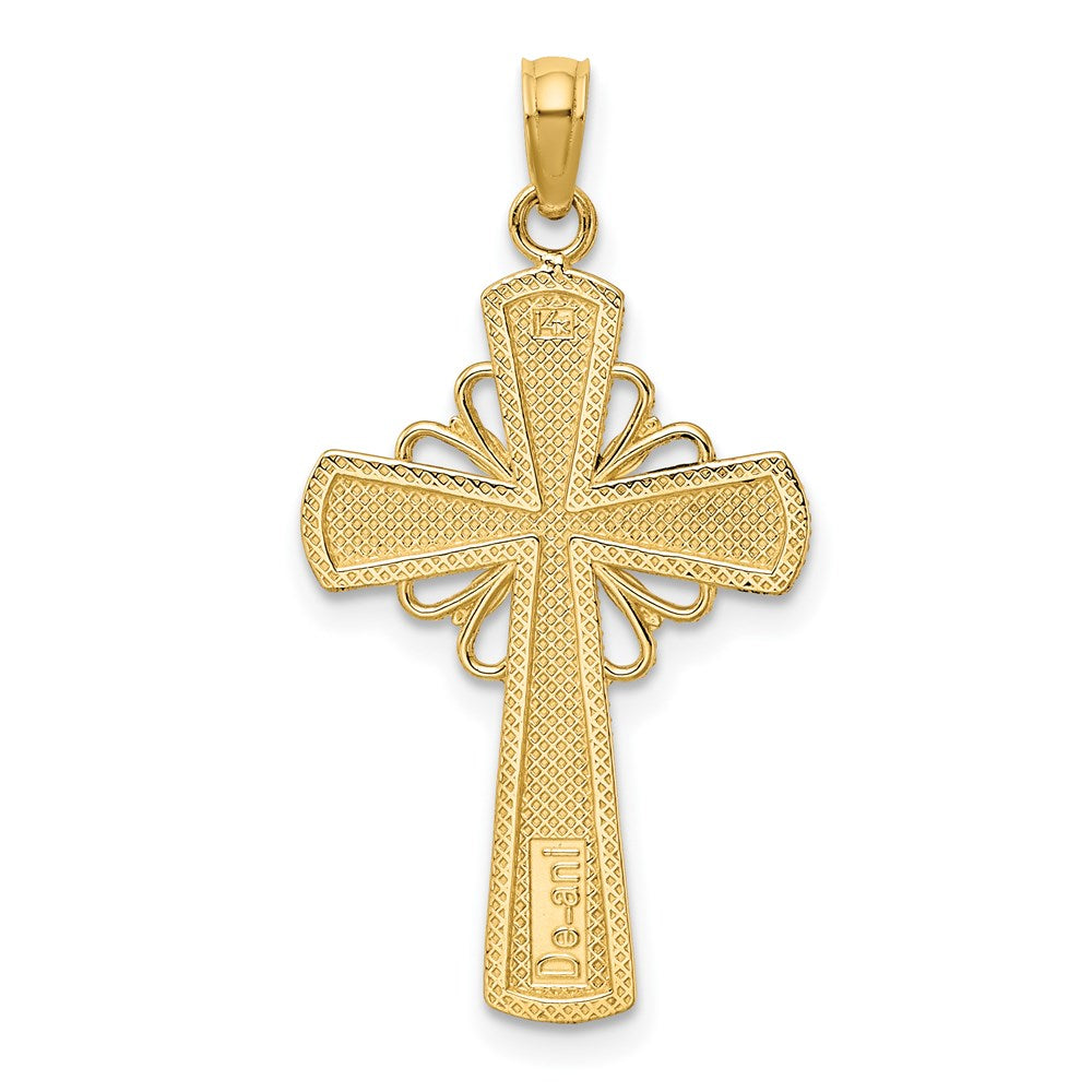 14k Yellow Gold Polished W/ Beaded Edge Grid Accent Cross Charm