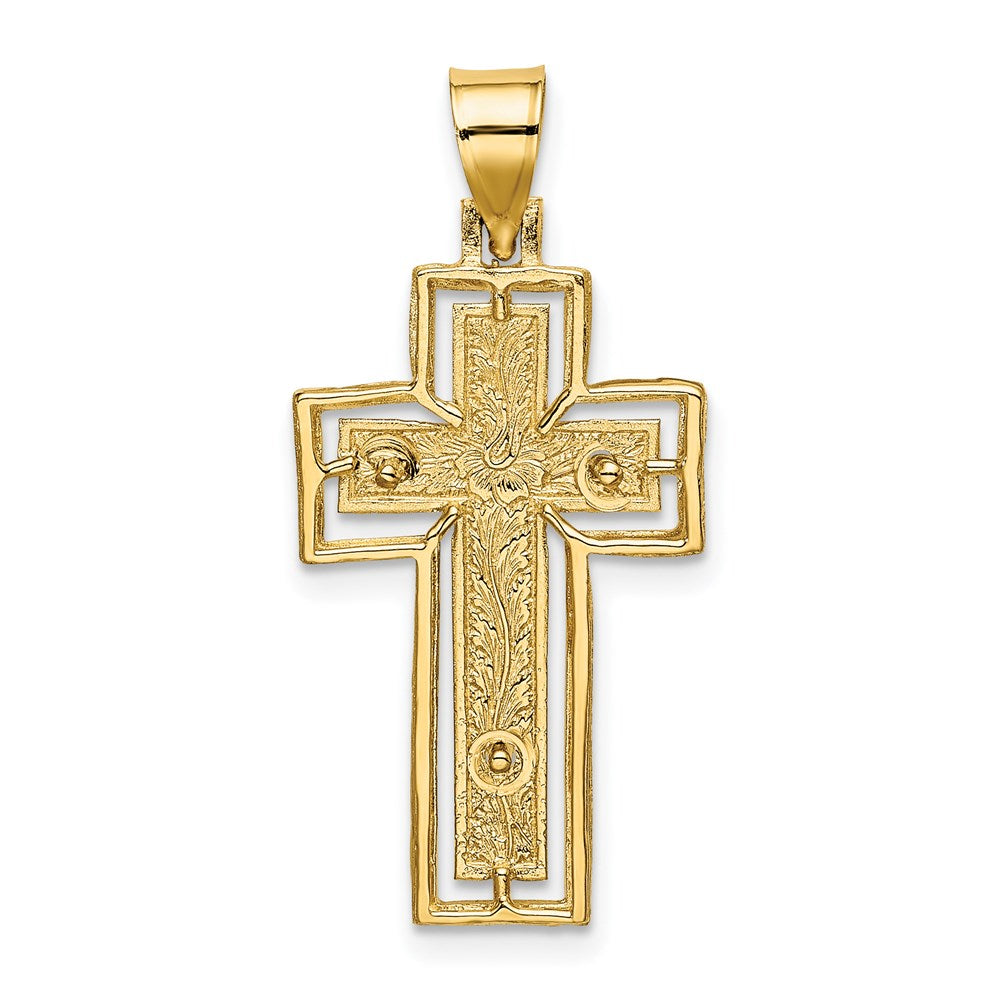 14k Yellow Gold Textured Crucifix w/ Frame Charm