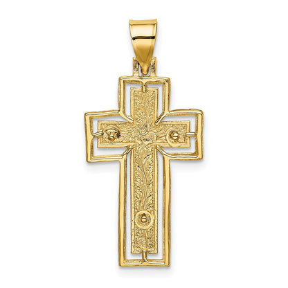 14k Yellow Gold Textured Crucifix w/ Frame Charm