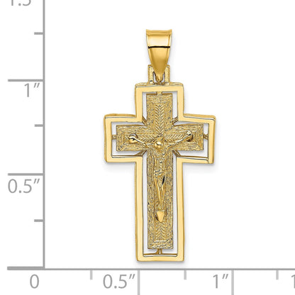 14k Yellow Gold Textured Crucifix w/ Frame Charm