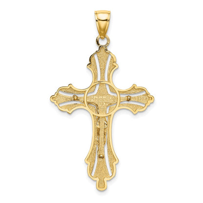 14k Yellow Gold Textured Cut-Out Crucifix W/Budded Tips Charm