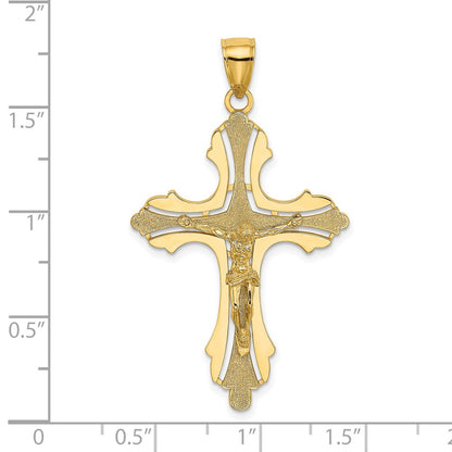 14k Yellow Gold Textured Cut-Out Crucifix W/Budded Tips Charm