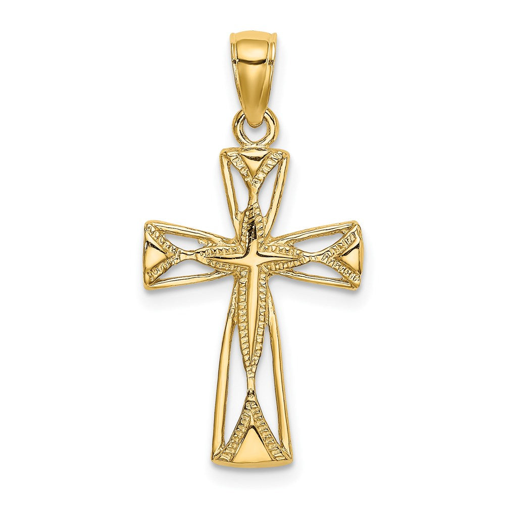 14k Yellow Gold Polished Cut-Out Design Cross Charm