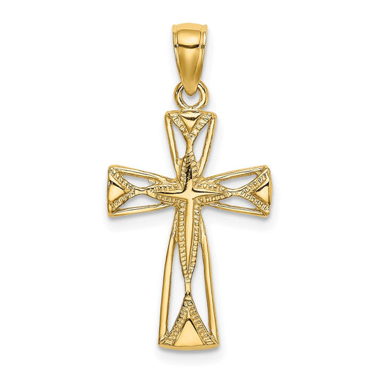 14k Yellow Gold Polished Cut-Out Design Cross Charm