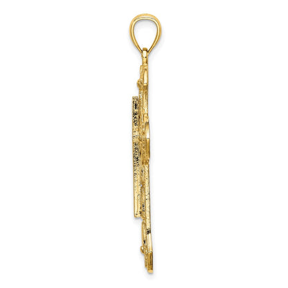 14k Yellow Gold Cut-Out Floral Cross Pendant