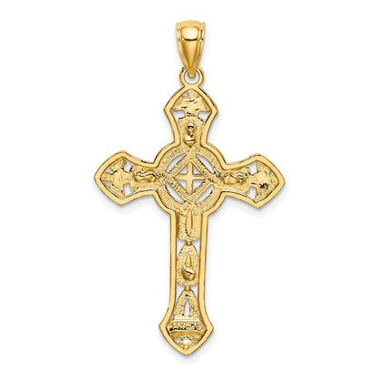 14k Yellow Gold Cut-Out Floral Cross Pendant