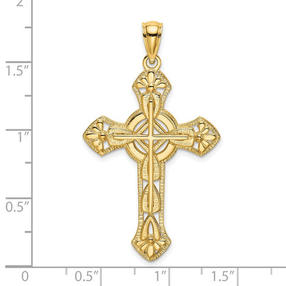 14k Yellow Gold Cut-Out Floral Cross Pendant