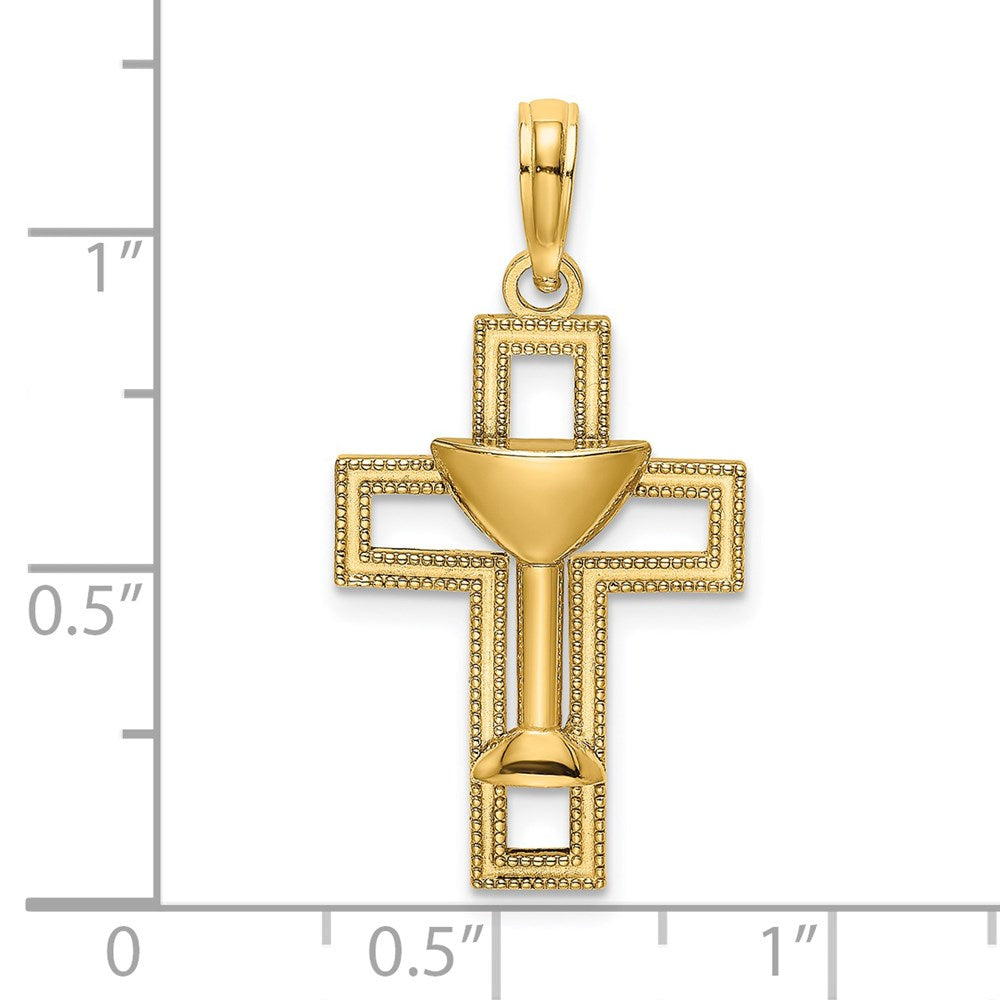 14k Yellow Gold Polished Cross W/ Communion Cup Charm