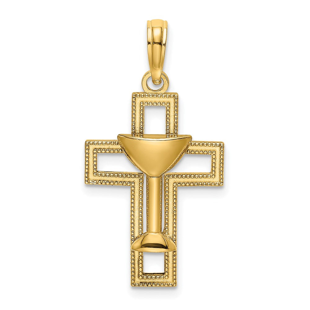 14k Yellow Gold Polished Cross W/ Communion Cup Charm