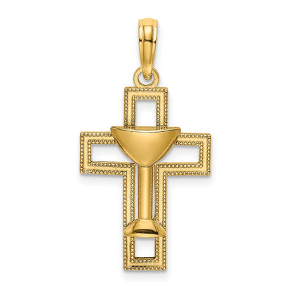 14k Yellow Gold Polished Cross W/ Communion Cup Charm