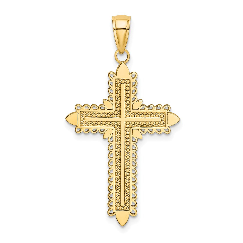 14k Yellow Gold w/ Lace Border Cross Charm