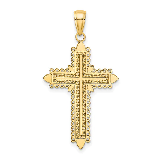 14k Yellow Gold w/ Lace Border Cross Charm